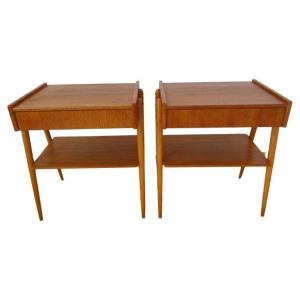 Pair Of Bedside Tables In Teak Ab Carlström & Co Möbelfabrik Mid Century