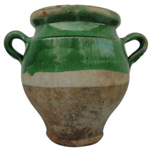 Large Antique Green Confit Pot From The 19th Century South West Of France 