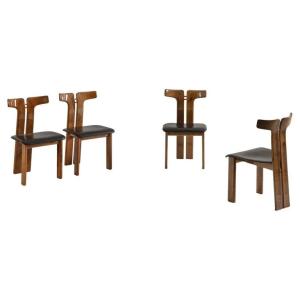 Pierre Cardin 4 Chaises en Noyer et Cuir, France