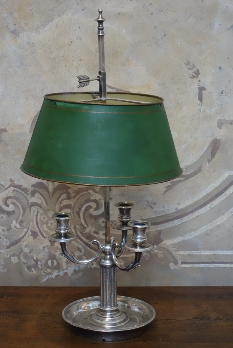 Lampe Bouillotte En Bronze Argenté De Style Louis XVI.  XIXème Siècle-photo-6