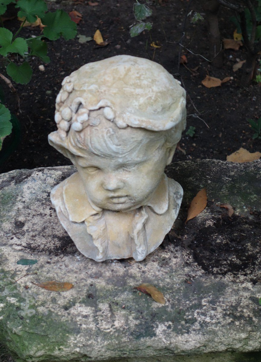 statue de jardin, buste d'enfant en pierre ,XIX ème-photo-4