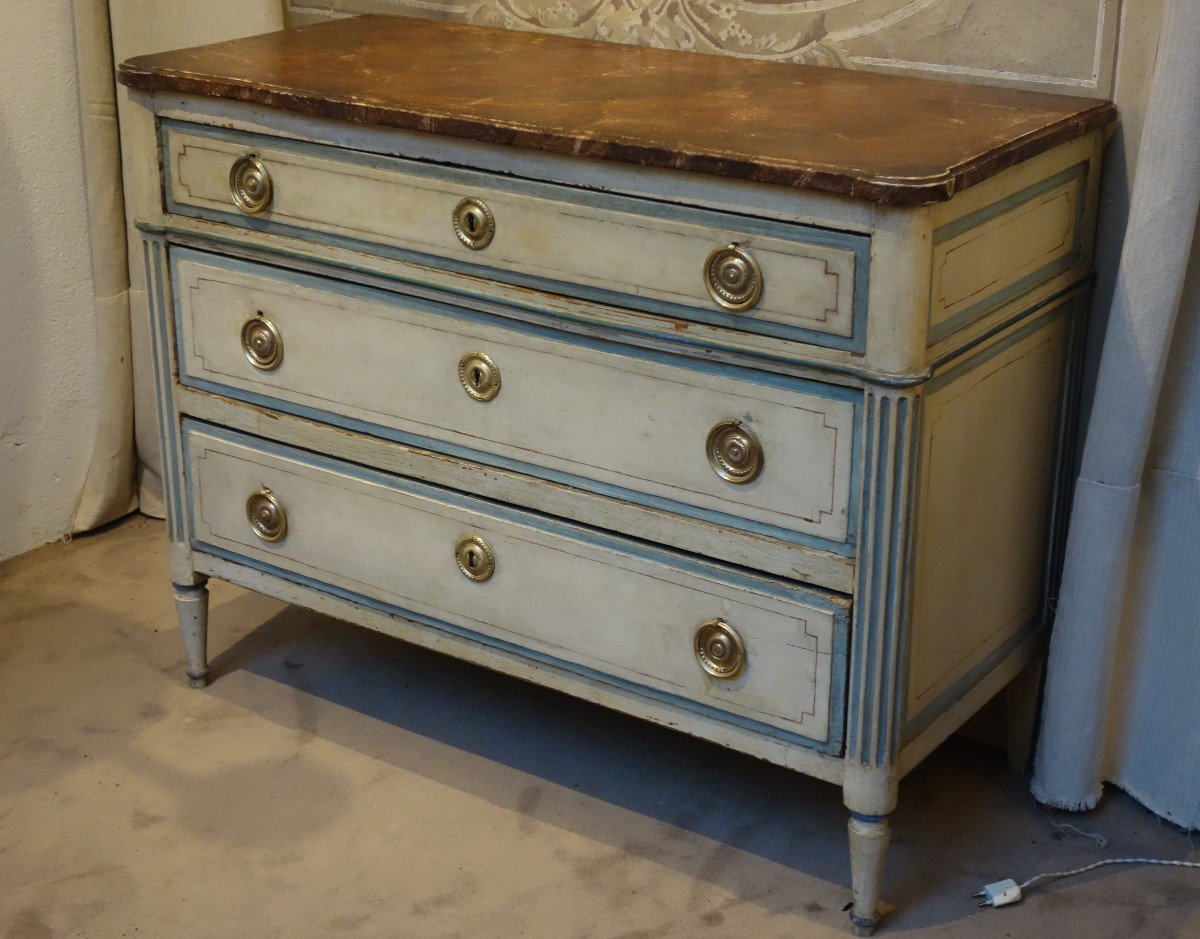 Commode En Bois Relaqué d'époque Louis XVI, XVIII ème Siècle-photo-4