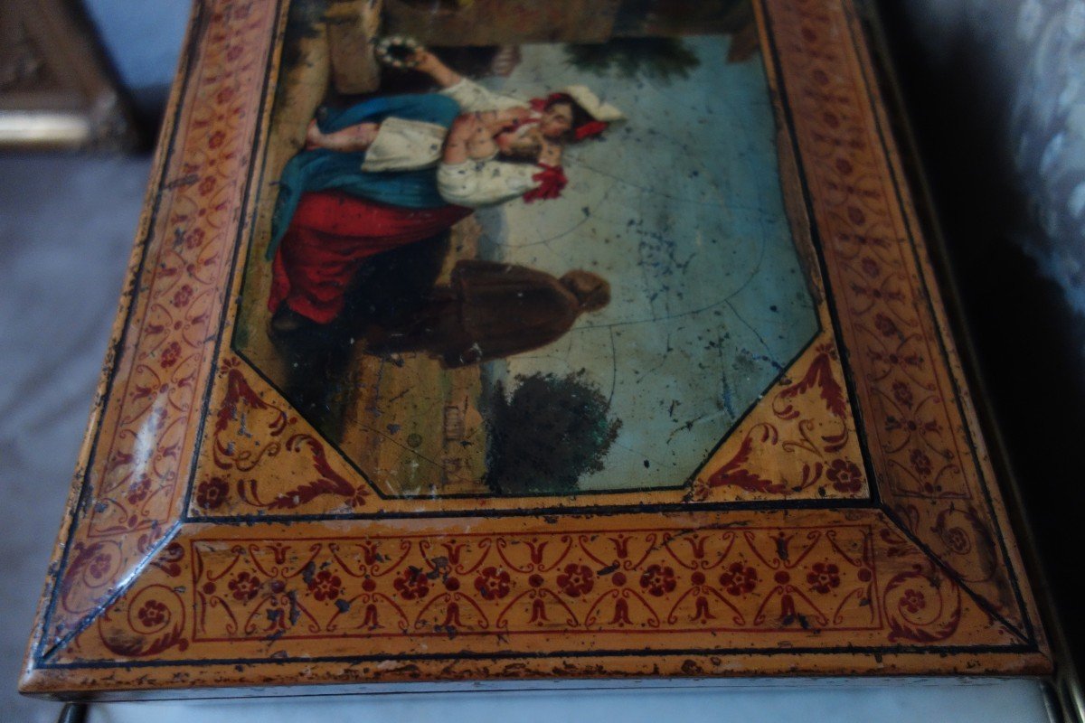 Coffret Peint d'Un Paysage Animé. époque Charles X, Travail Napolitain-photo-1