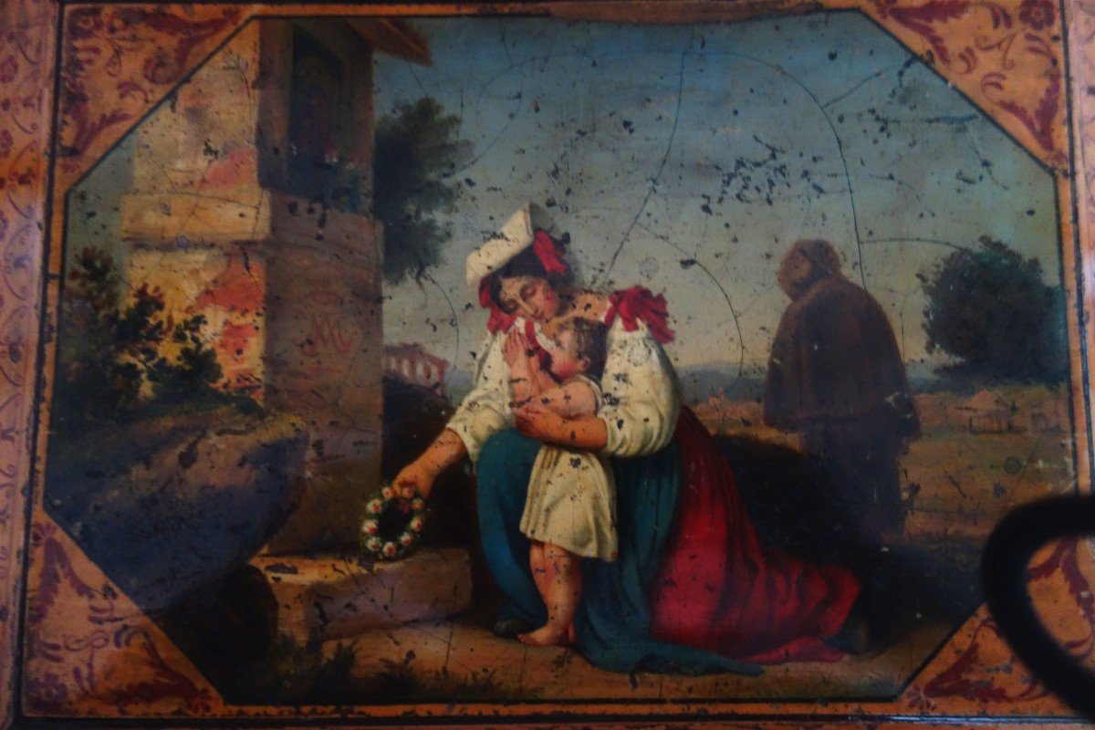 Coffret Peint d'Un Paysage Animé. époque Charles X, Travail Napolitain-photo-3