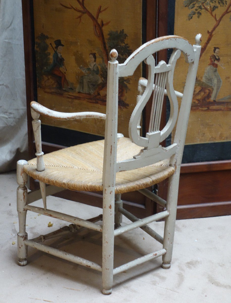 Petit Fauteuil De Coin De Feu Paillé, En Bois Laqué XIXème-photo-3