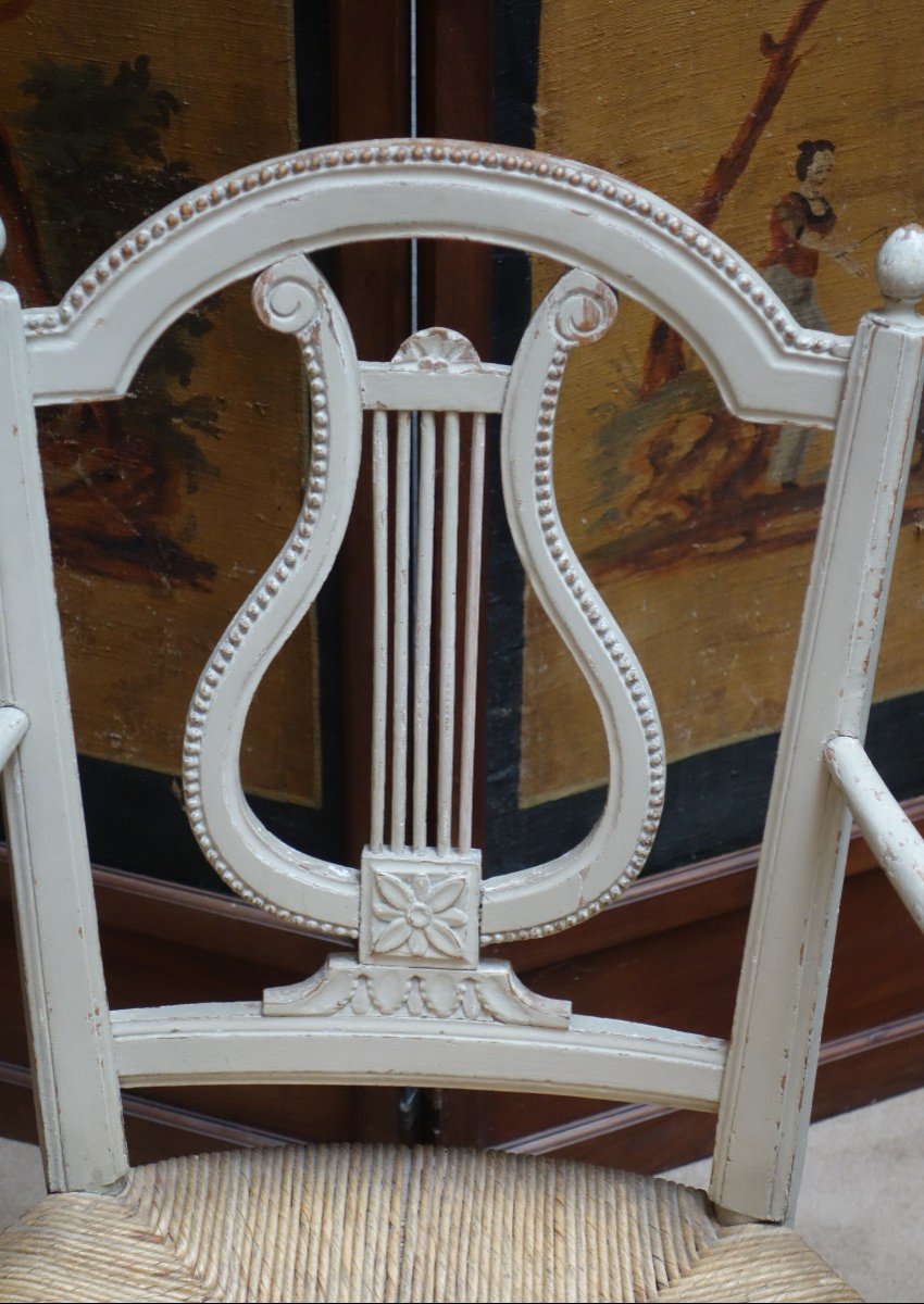 Petit Fauteuil De Coin De Feu Paillé, En Bois Laqué XIXème-photo-4