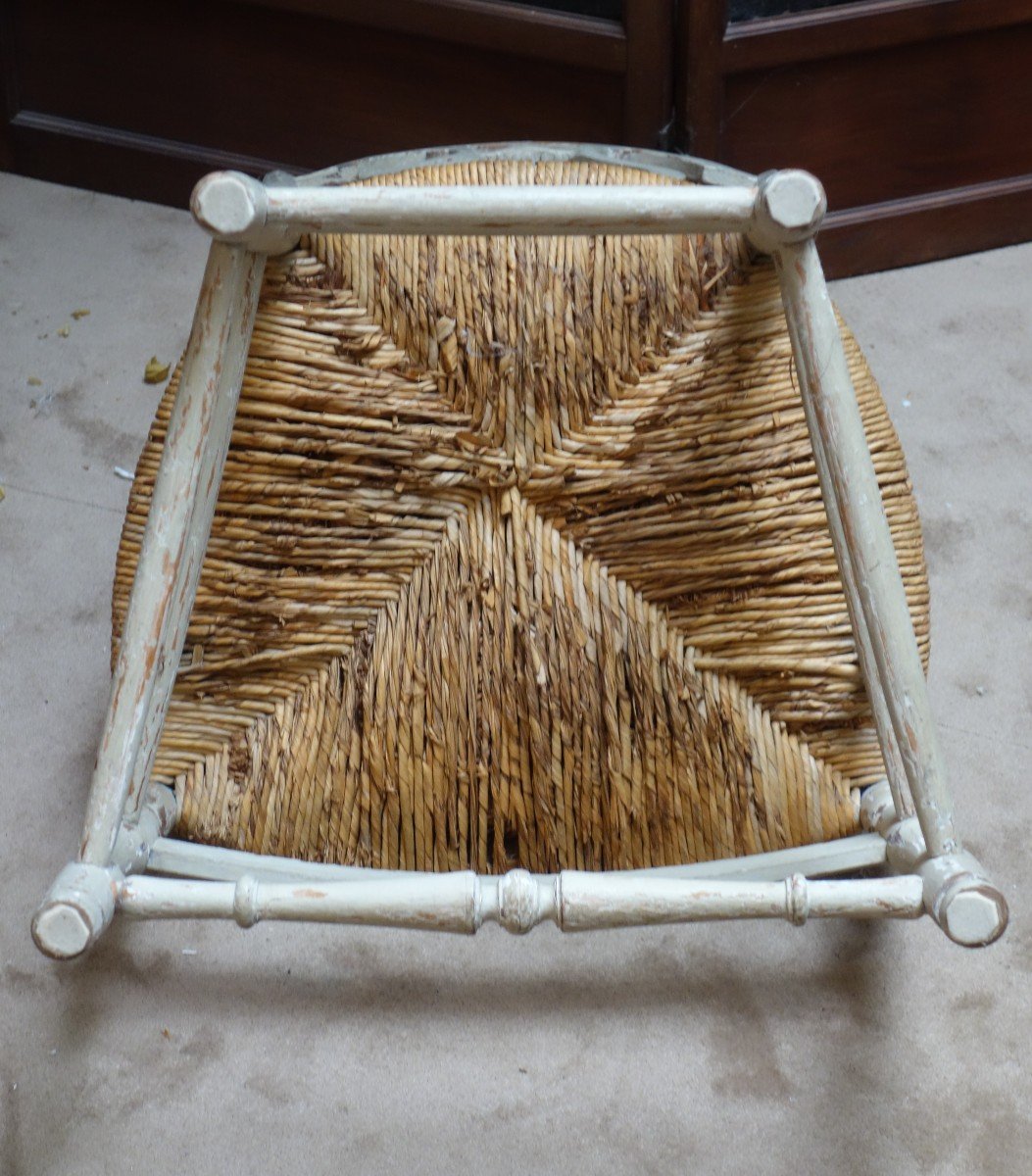 Petit Fauteuil De Coin De Feu Paillé, En Bois Laqué XIXème-photo-1