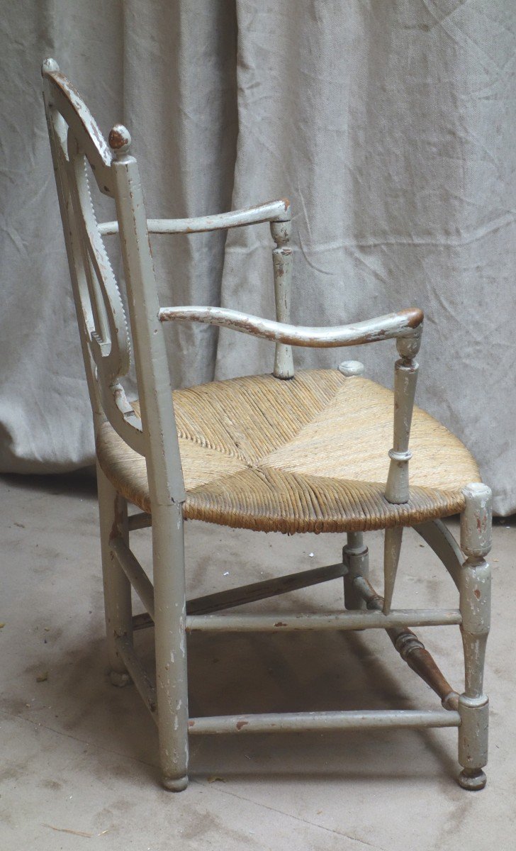 Petit Fauteuil De Coin De Feu Paillé, En Bois Laqué XIXème-photo-4