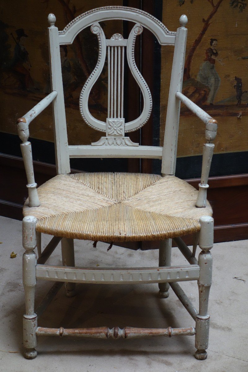 Petit Fauteuil De Coin De Feu Paillé, En Bois Laqué XIXème