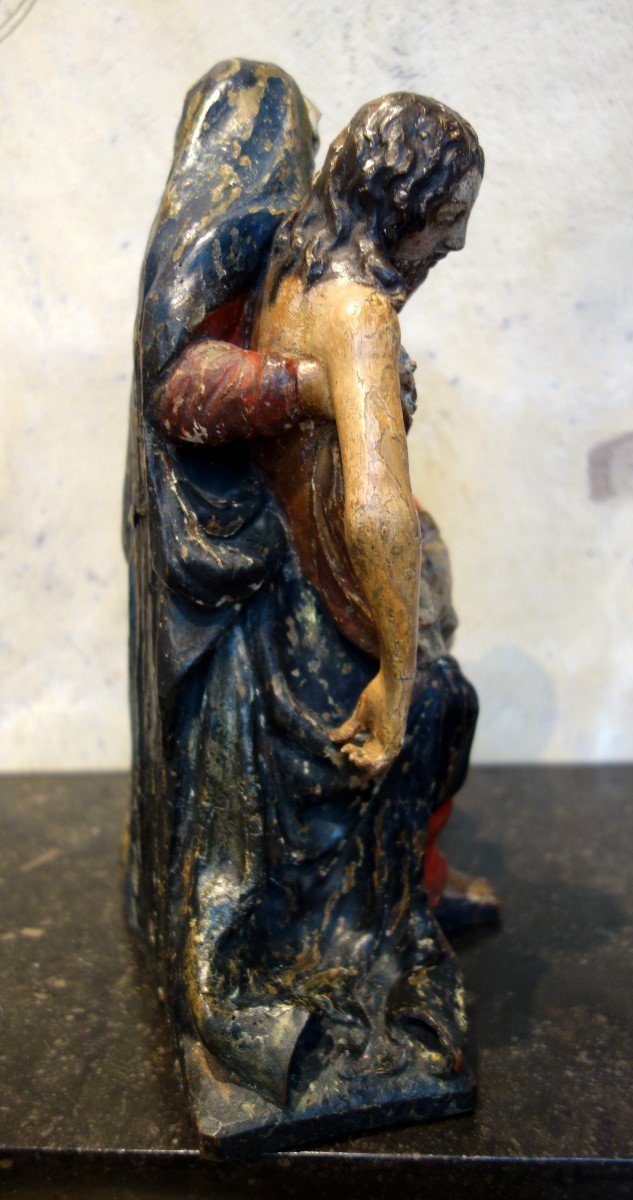 Carved Polychrome Wood Pieta From The XVIII Th-photo-3