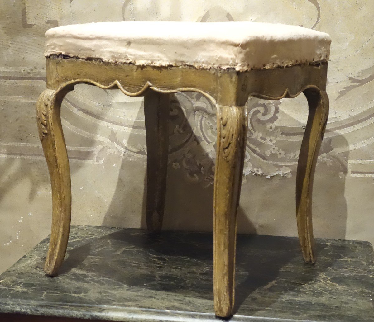 Tabouret En Bois Relaqué d'époque Louis XV-photo-3