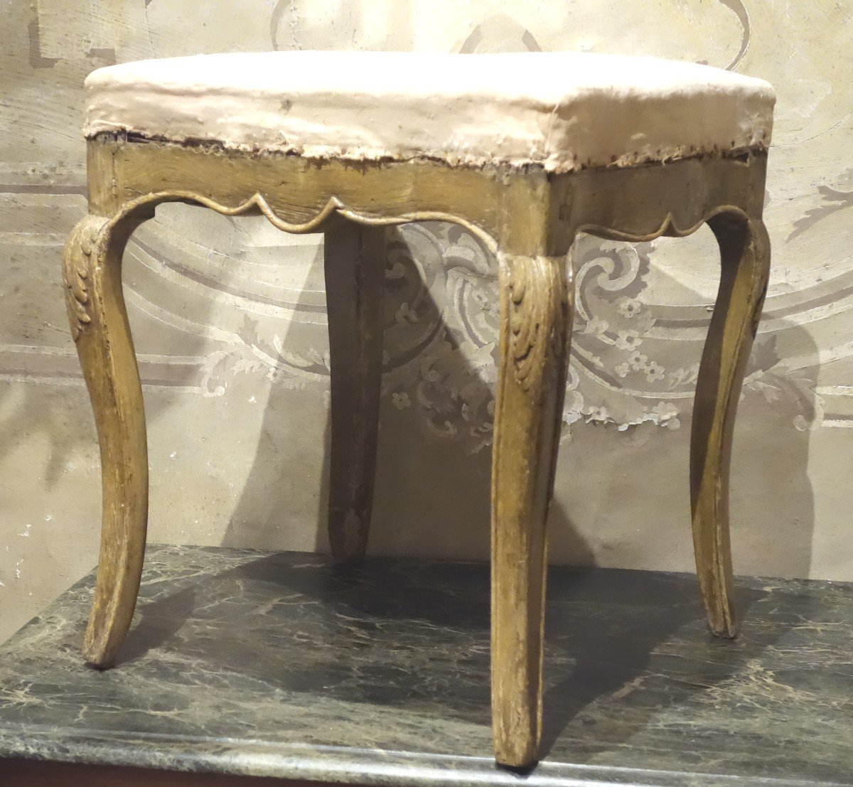 Tabouret En Bois Relaqué d'époque Louis XV-photo-3