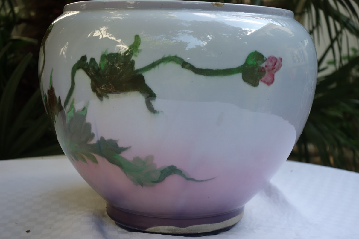 Large Cache Pot, With Poppies, Jérôme Massier In Vallauris-photo-1