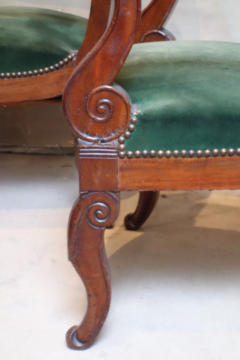 Pair Of Restoration Period Mahogany Lounge Armchairs-photo-4