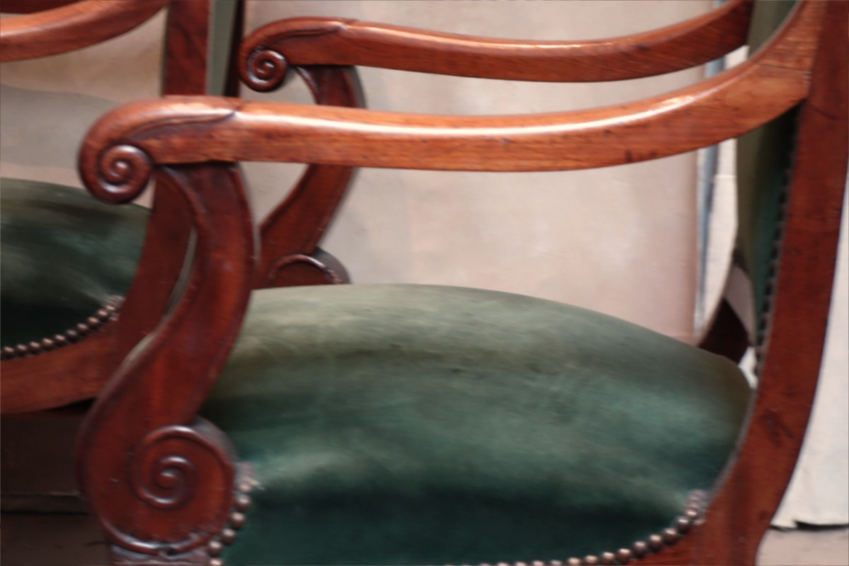 Pair Of Restoration Period Mahogany Lounge Armchairs-photo-2