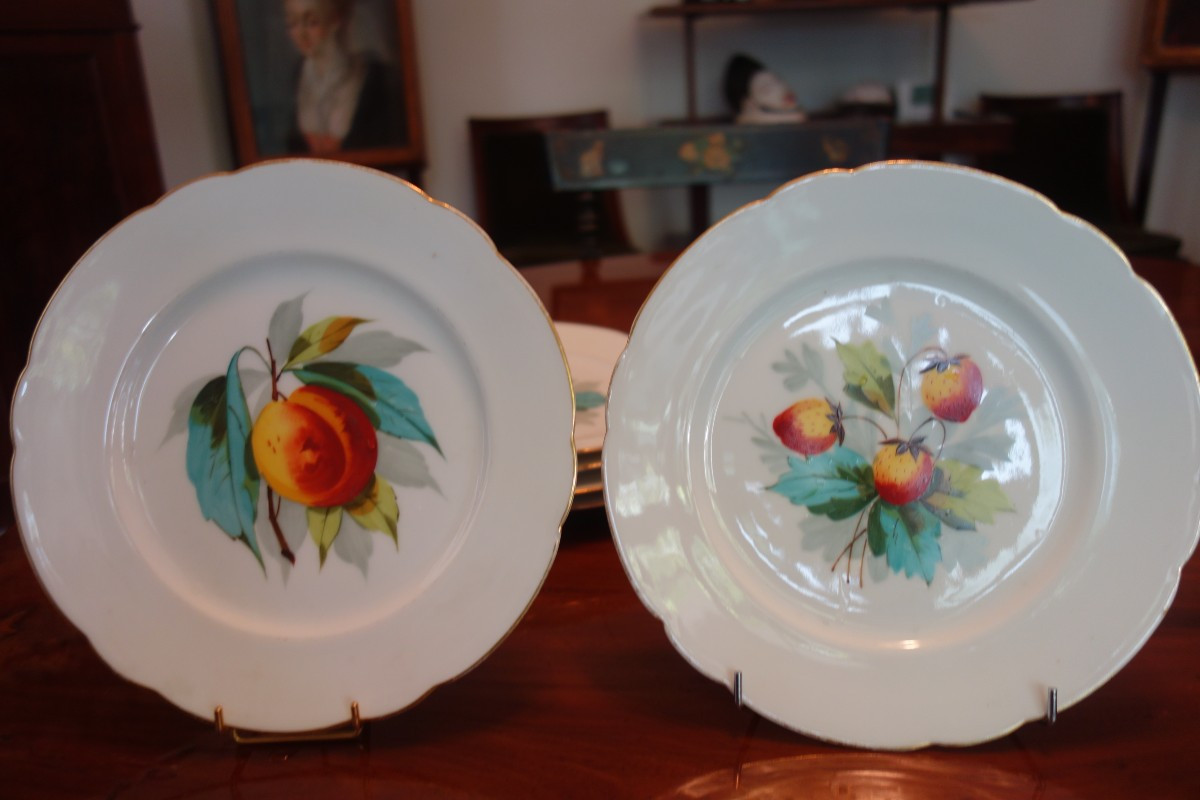 Set Of Twelve Dessert Plates With Fruit Decorations, Late 19th Century-photo-3