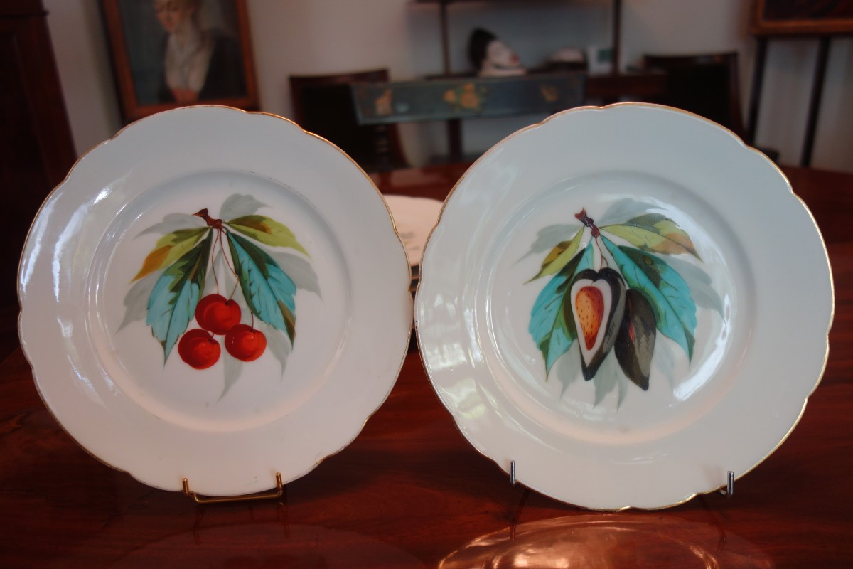 Set Of Twelve Dessert Plates With Fruit Decorations, Late 19th Century-photo-4
