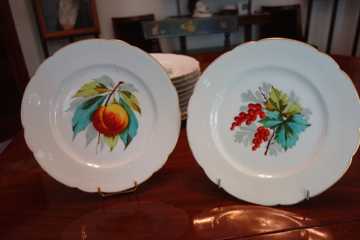 Set Of Twelve Dessert Plates With Fruit Decorations, Late 19th Century-photo-5