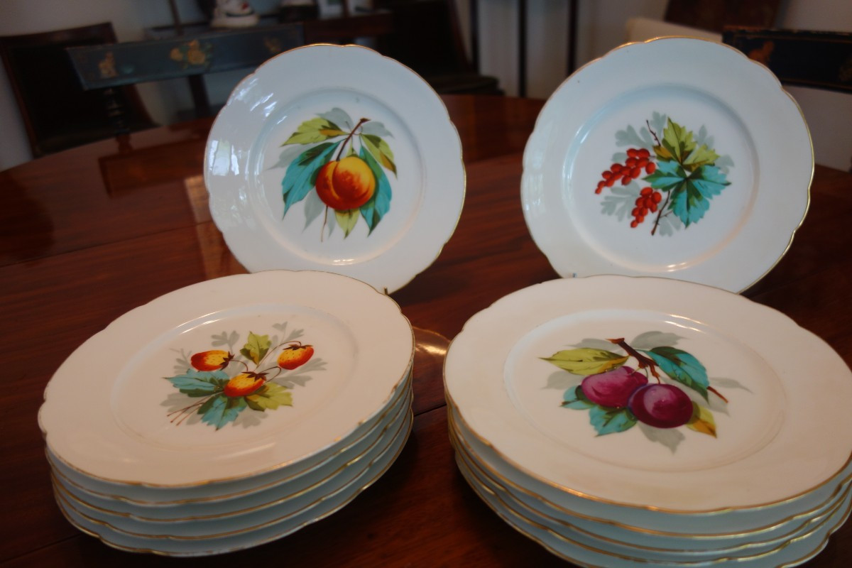 Set Of Twelve Dessert Plates With Fruit Decorations, Late 19th Century-photo-6