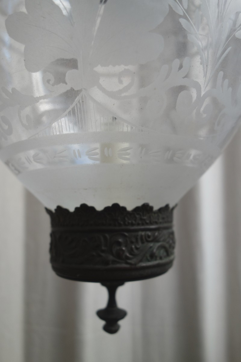 19th Century Engraved Glass Vestibule Lantern-photo-3