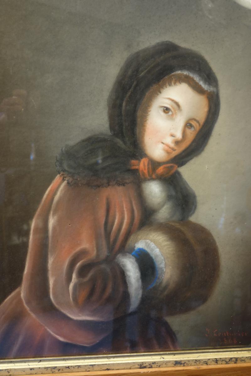 Portrait  De Jeune Femme Au Manchon, Pastel