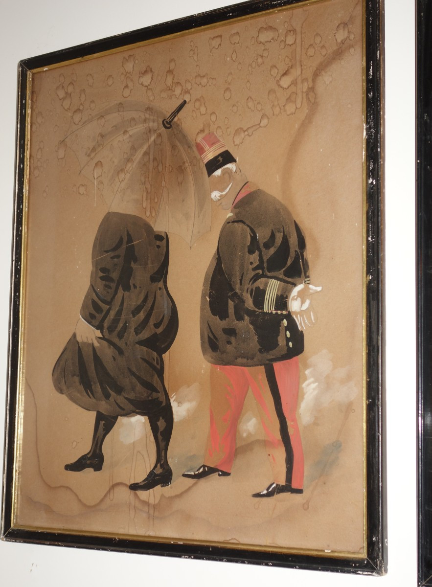 Serie Of Six Humorous Gouaches Of The Late XIXème-photo-1