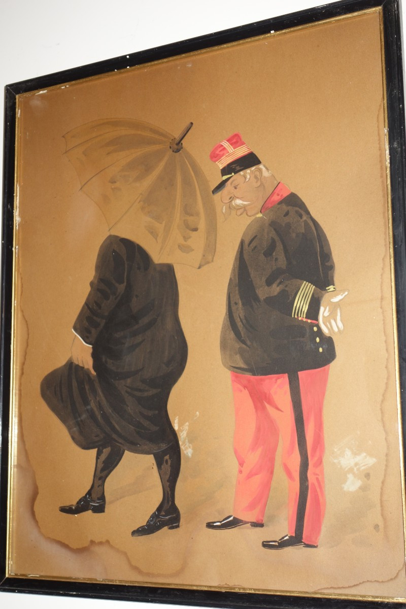 Serie Of Six Humorous Gouaches Of The Late XIXème-photo-2