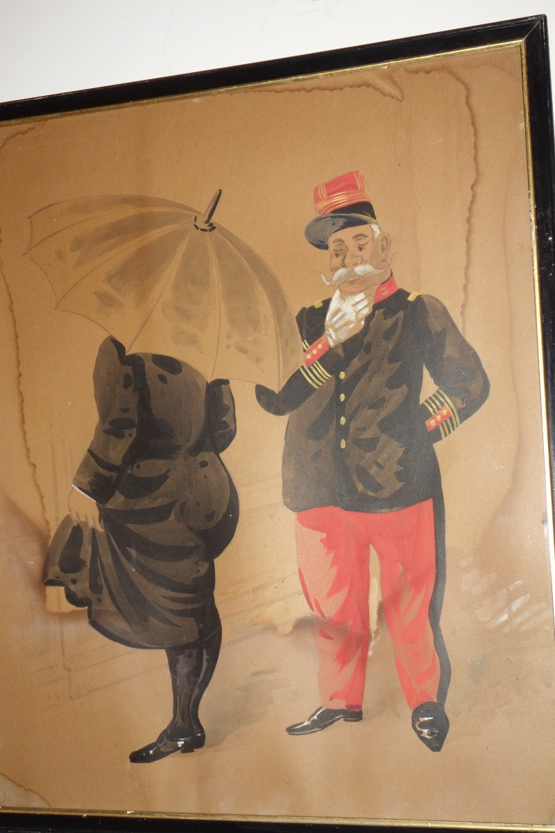 Serie Of Six Humorous Gouaches Of The Late XIXème-photo-3