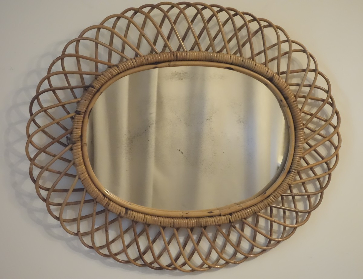 Large Oval Mirror, 60s, By Designer Franco Albini