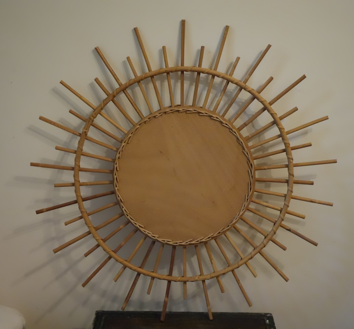 miroir "soleil "années 60/70 en rotin-photo-4