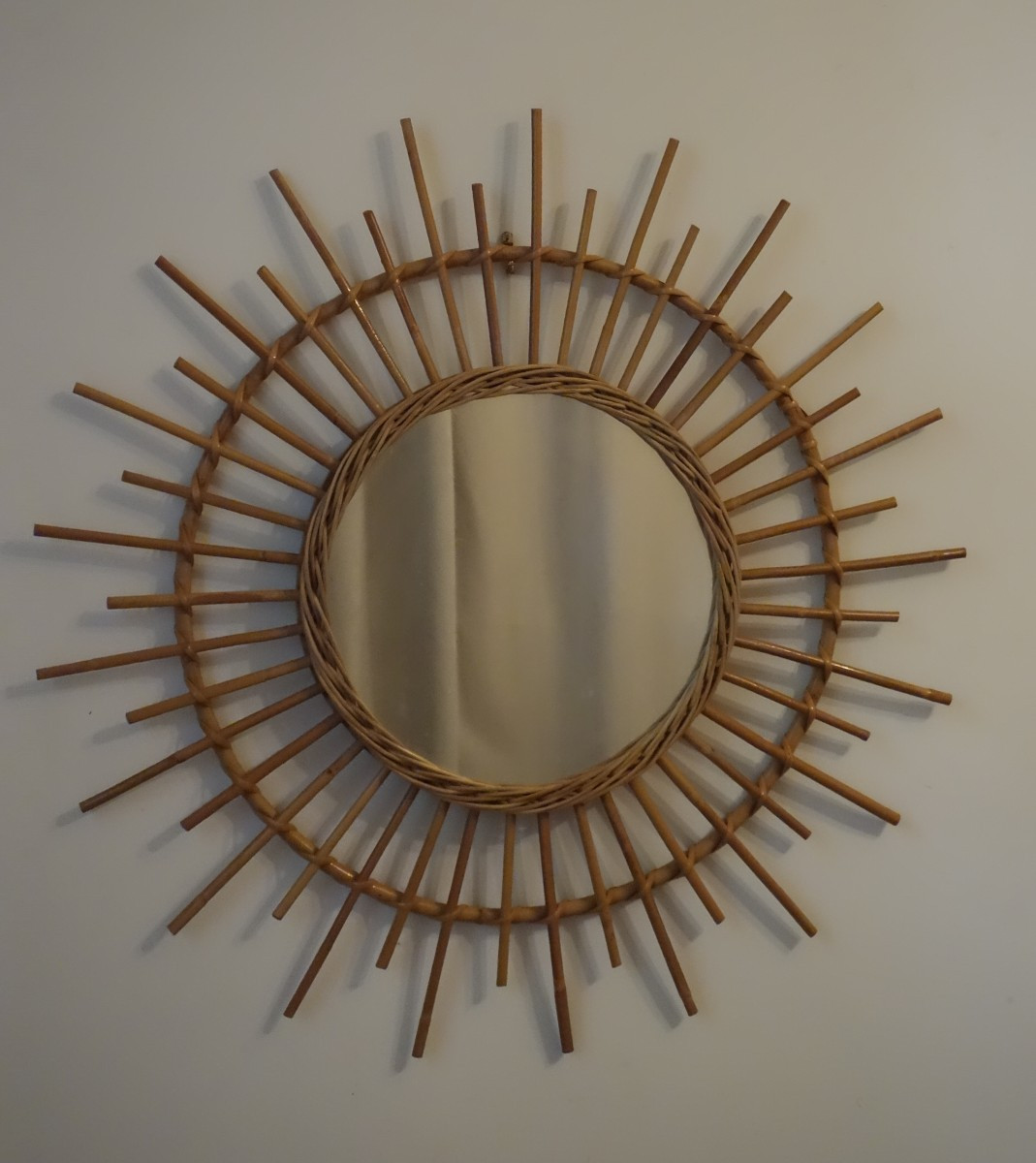 miroir "soleil "années 60/70 en rotin-photo-1