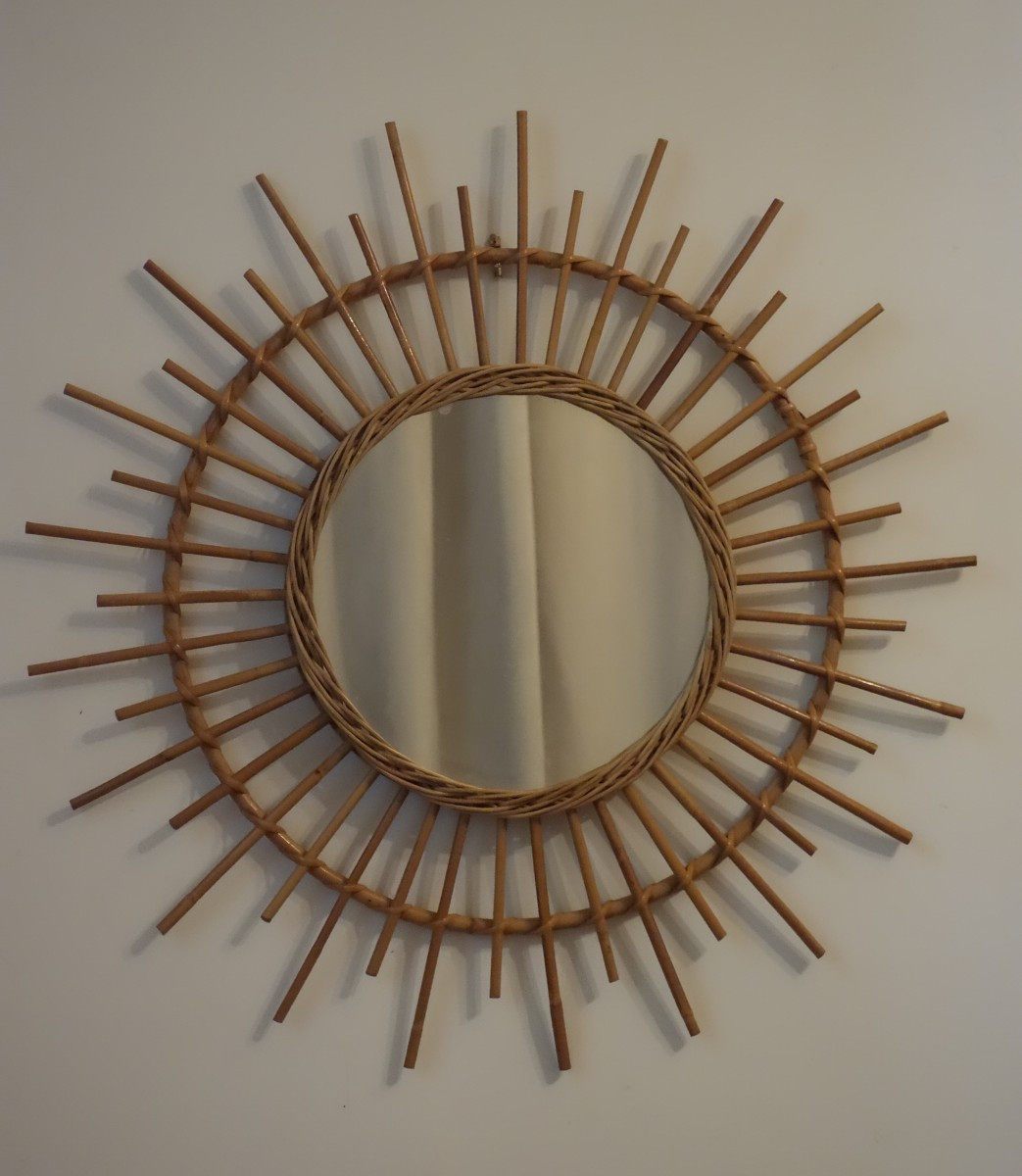 miroir "soleil "années 60/70 en rotin
