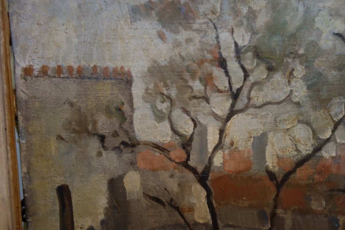 Georges  Schirmann, huile sur toile " vue sur les toits"-photo-2