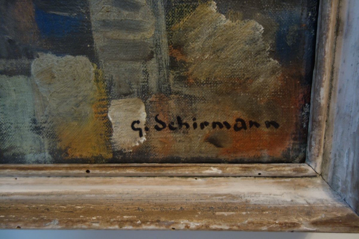 Georges  Schirmann, huile sur toile " vue sur les toits"-photo-3