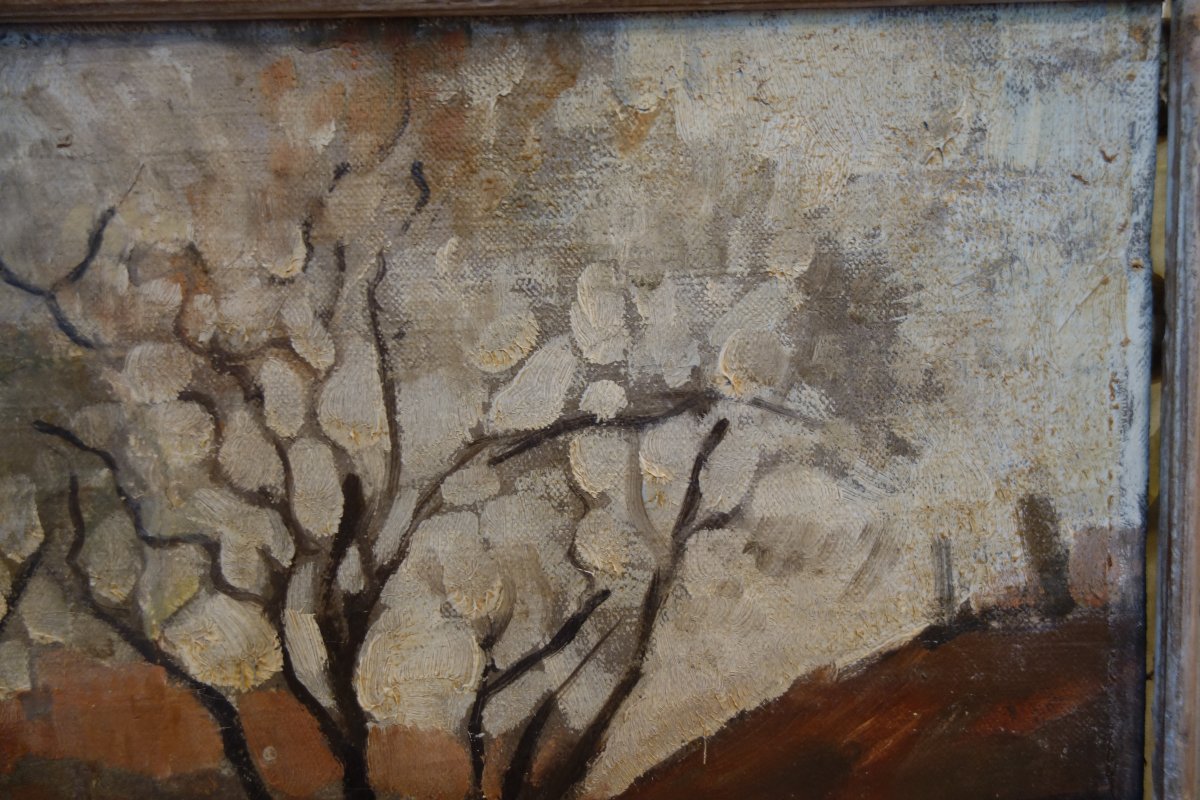Georges  Schirmann, huile sur toile " vue sur les toits"-photo-1