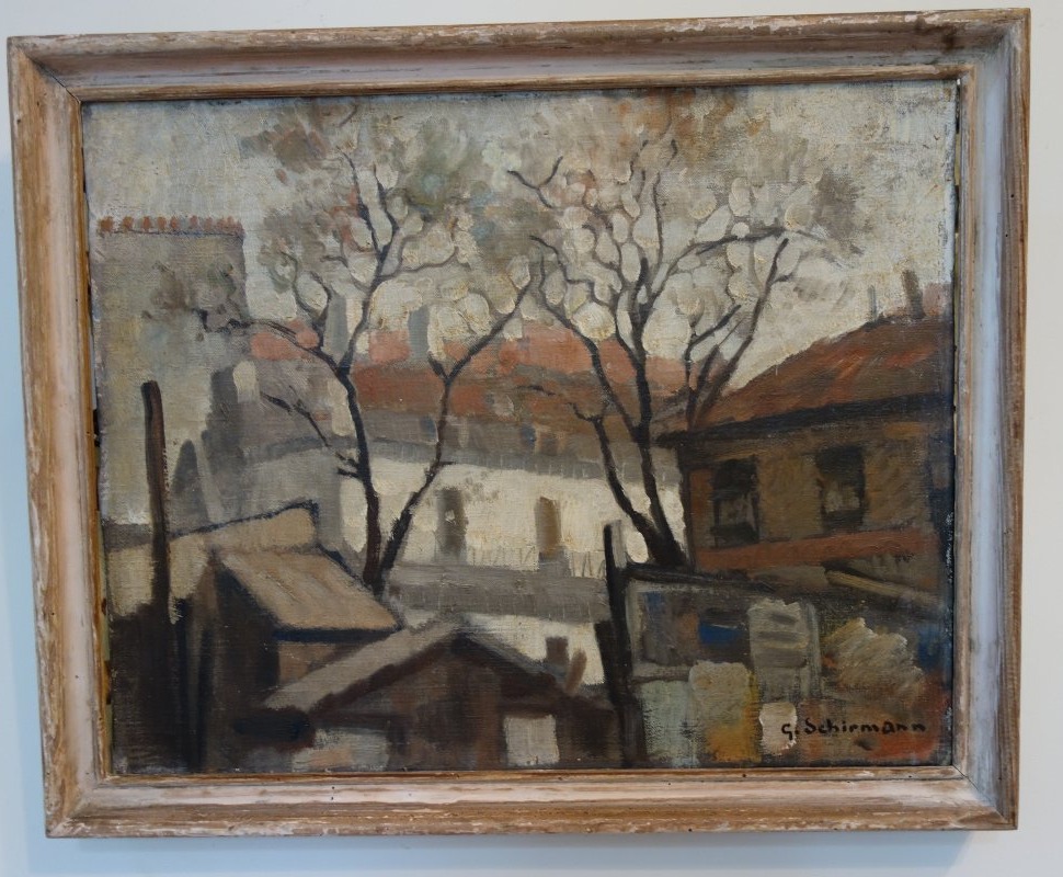 Georges  Schirmann, huile sur toile " vue sur les toits"-photo-2