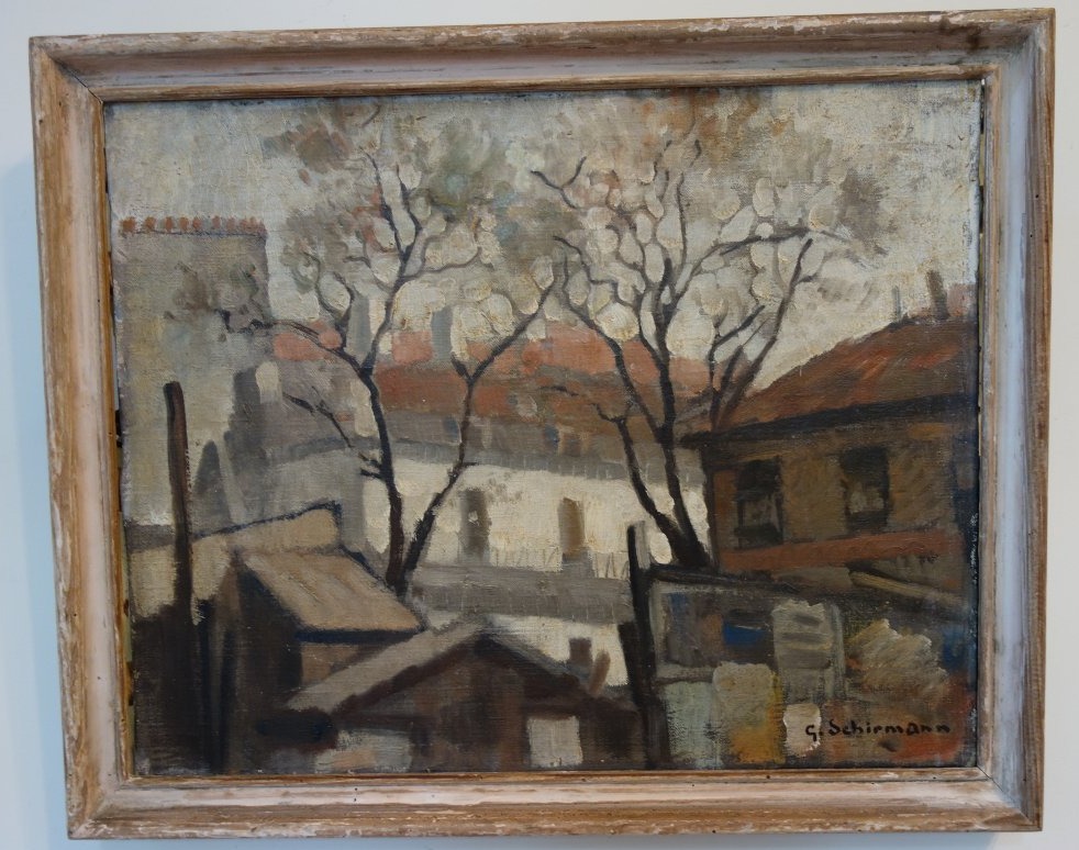 Georges  Schirmann, huile sur toile " vue sur les toits"