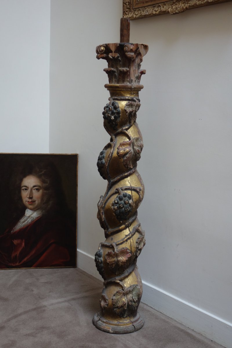 Grande Colonne Torse  En Bois Sculpté  début XVIIIéme-photo-4