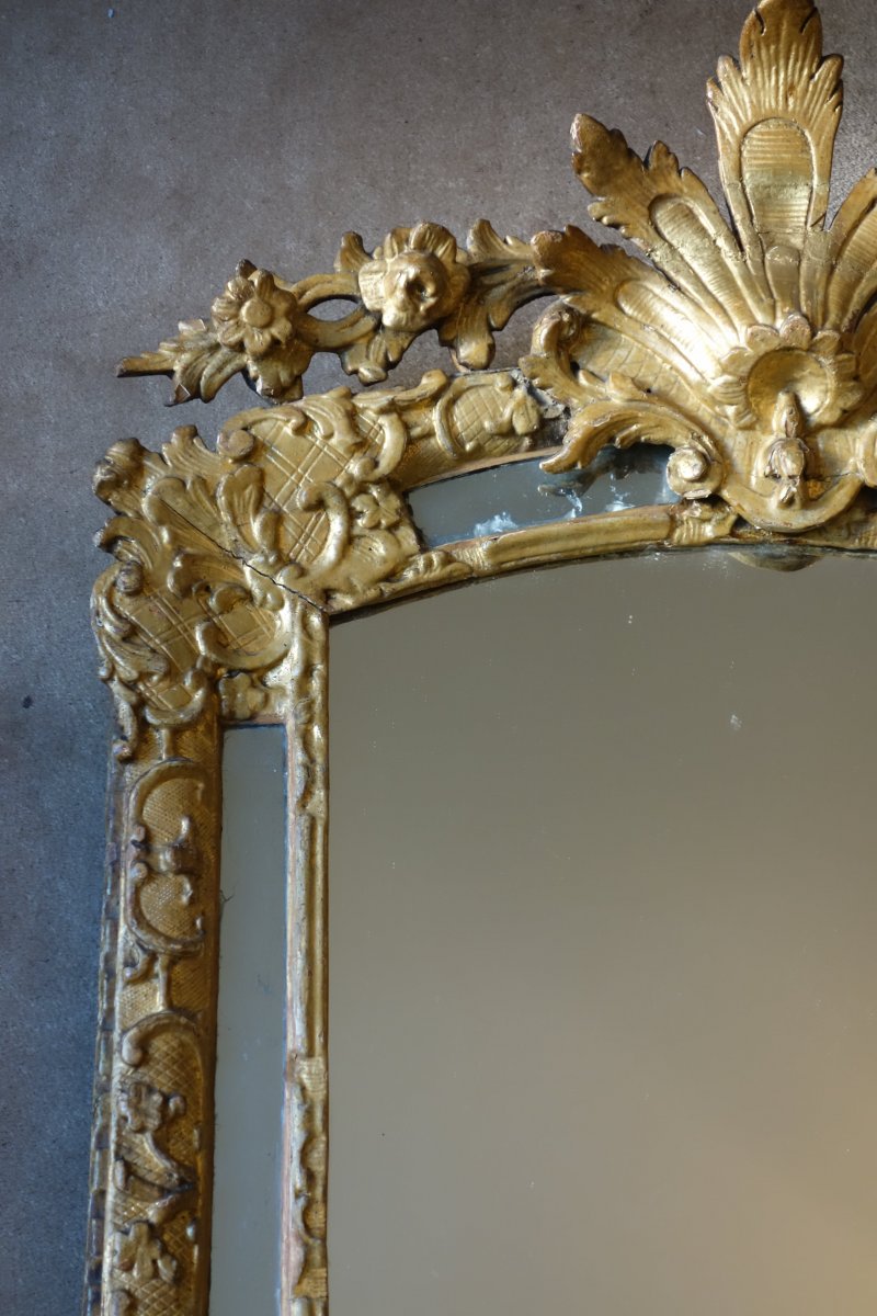 Large Louis XIV Mirror With Pareclose In Golden Wood XVIIth-photo-3