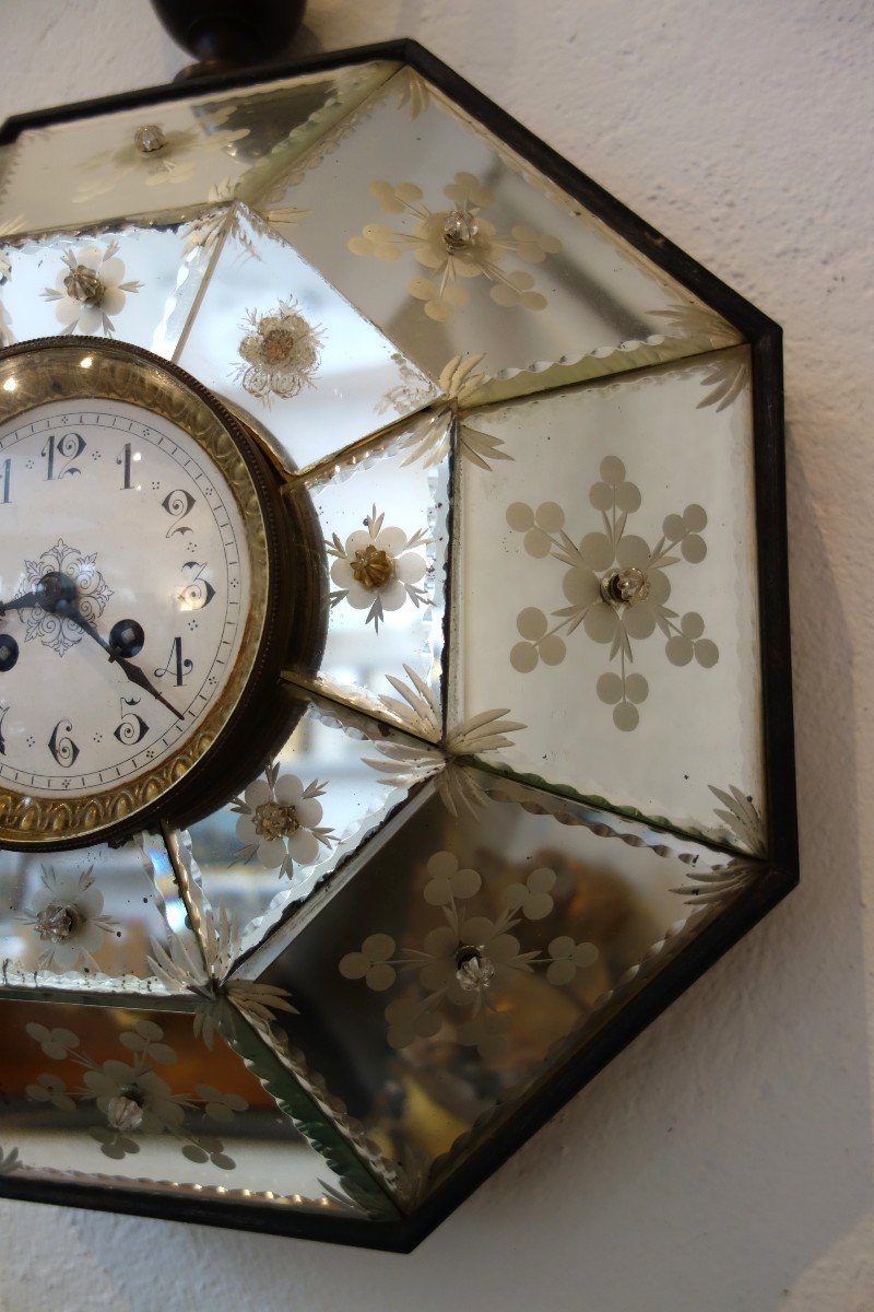 Nineteenth Engraved Mirrors Octagonal Clock-photo-2