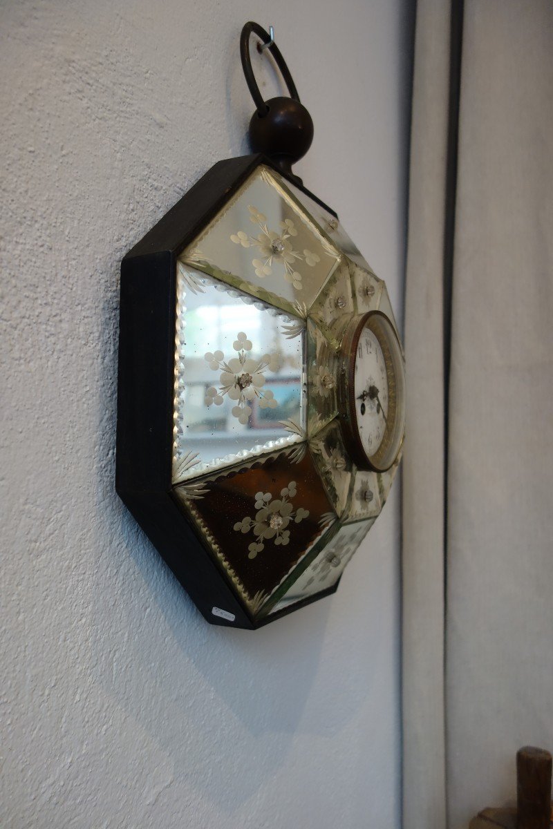 Pendule Octogonale En Miroirs Gravés XIXème -photo-3
