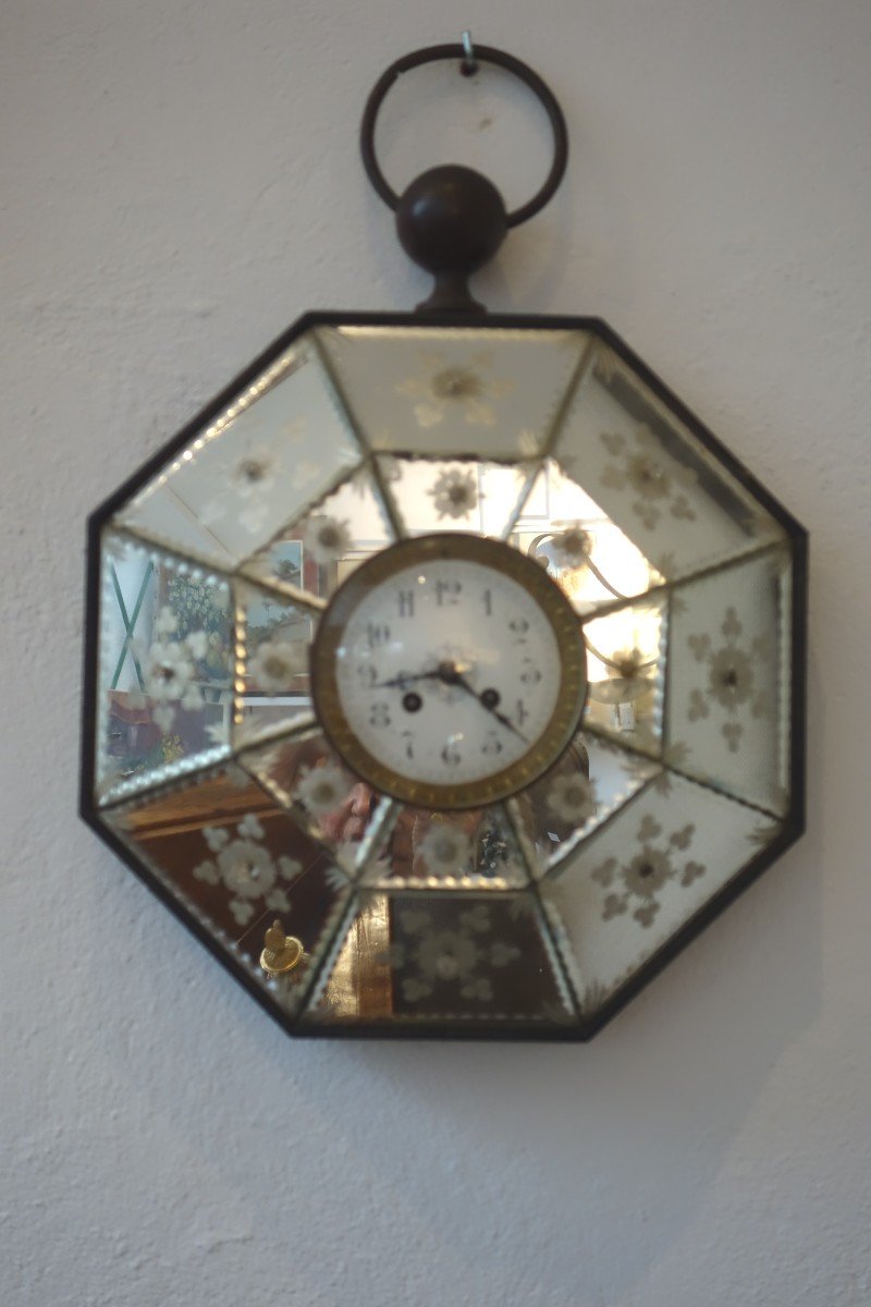 Nineteenth Engraved Mirrors Octagonal Clock-photo-5