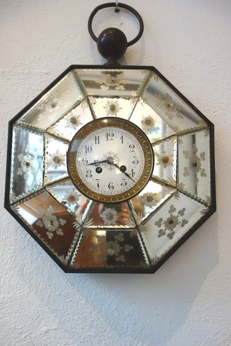 Nineteenth Engraved Mirrors Octagonal Clock