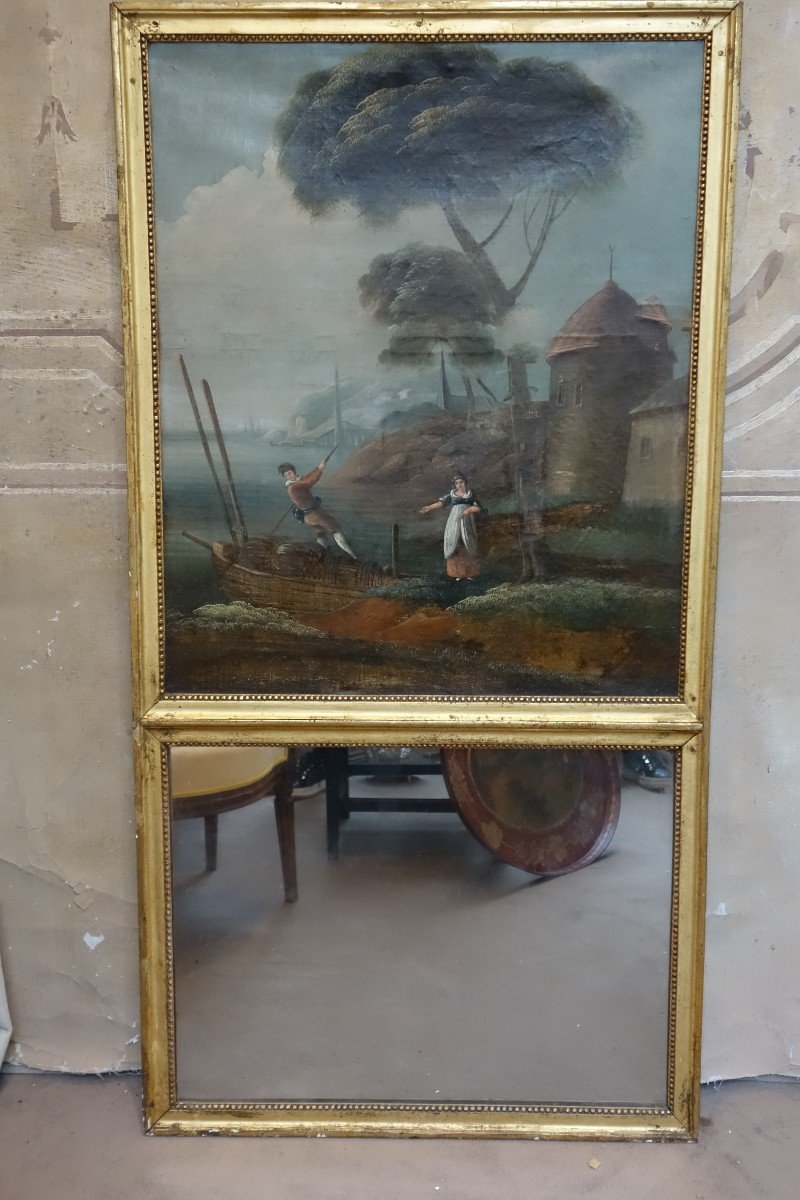 Large Trumeau With Painted Canvas Louis XVI Period XVIII Century