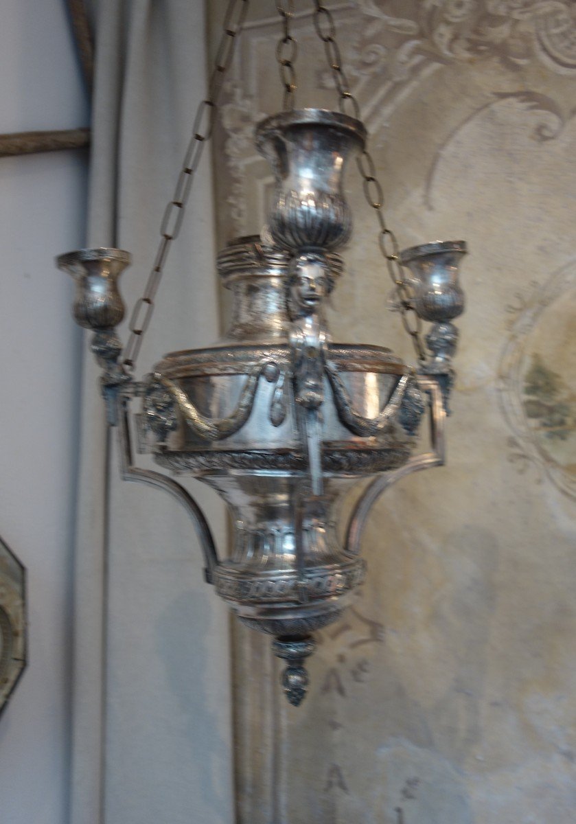 Louis XVI Plated Metal Shrine Chandelier-photo-4