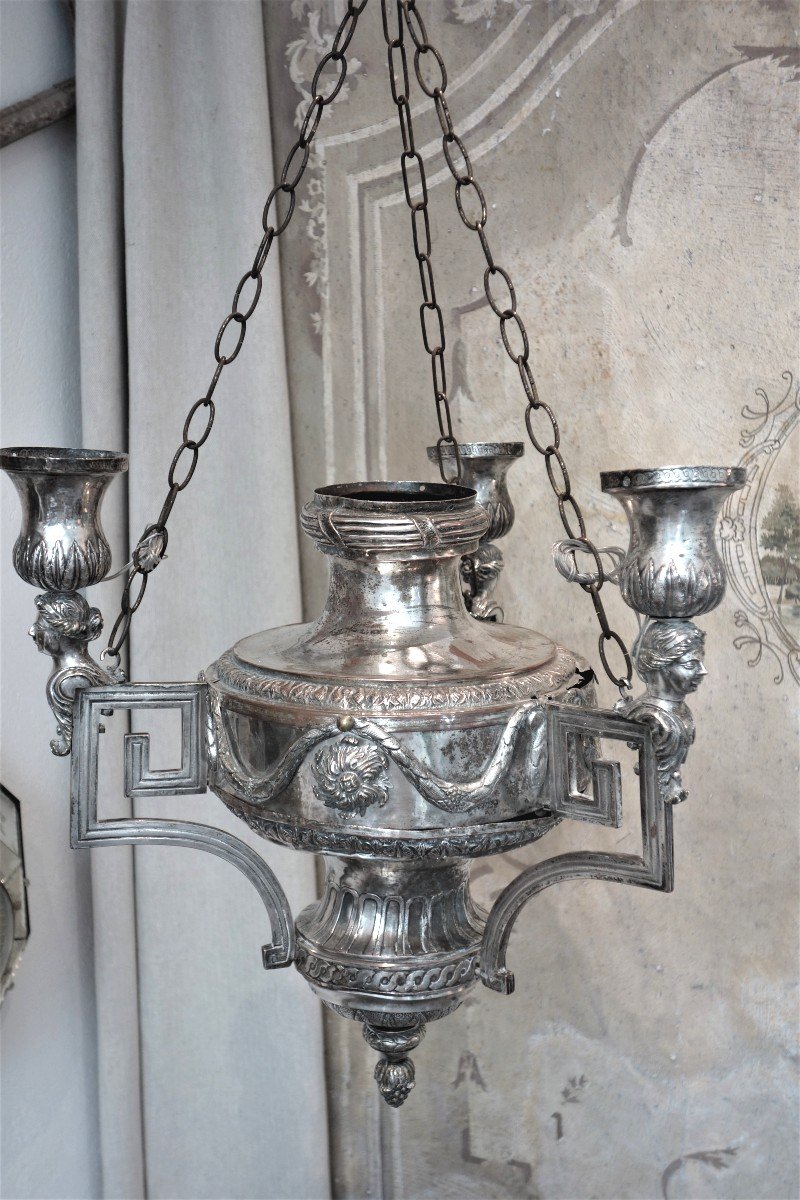 Louis XVI Plated Metal Shrine Chandelier