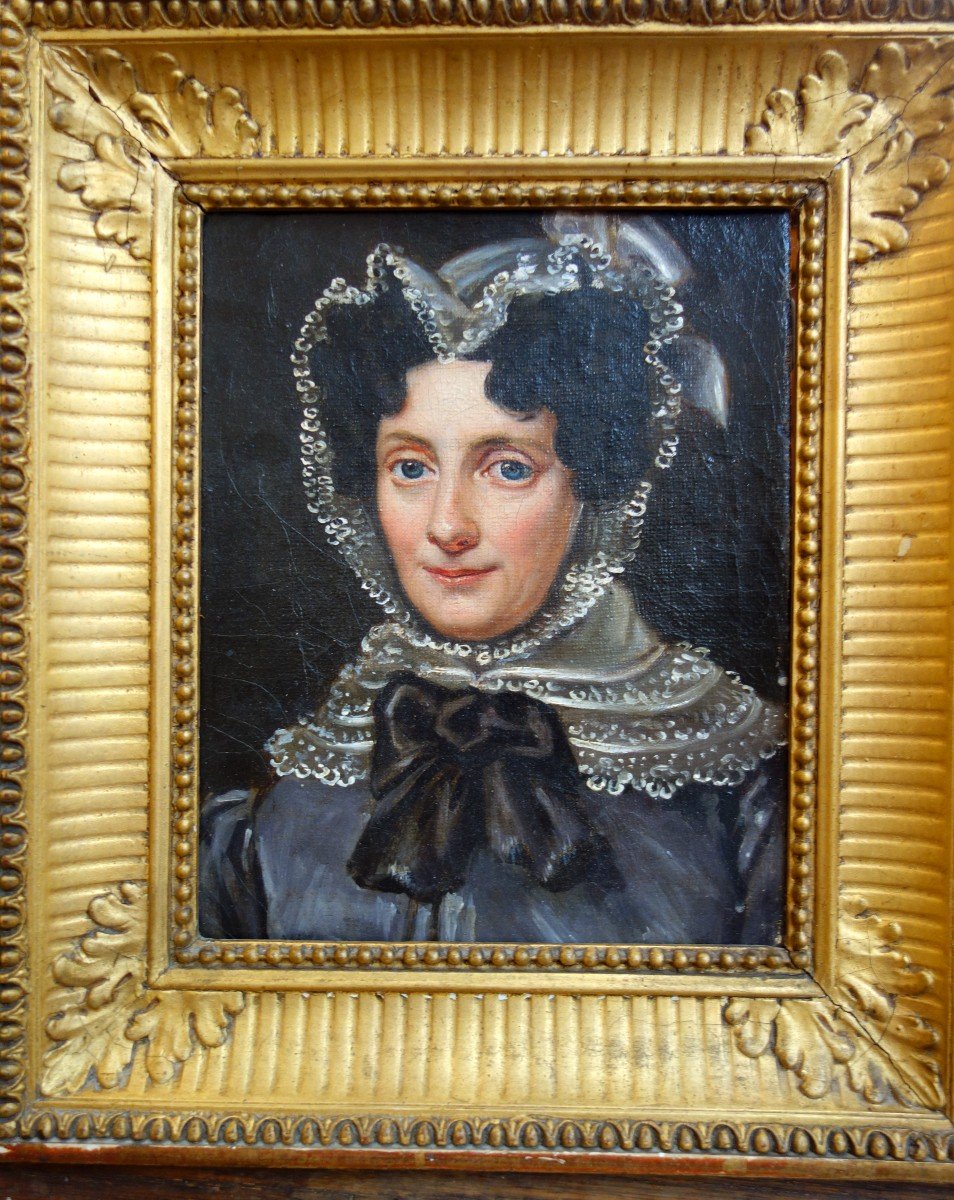 Portrait De Jeune Femme Au Bonnet Huile Sur Toile, époque Restauration