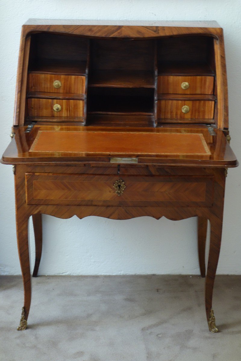 Petit Bureau De Pente En Placage De Bois De Rose d'époque Louis XV, XVIIIème Siècle-photo-3