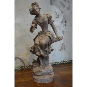 Statuette En Terre Cuite, Sylvain Kinsburger,  Sculpteur, Art Nouveau