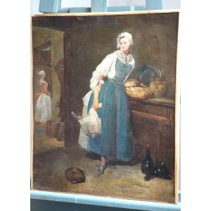 Scène De Genre Du XVIIIème, Huile Sur Toile